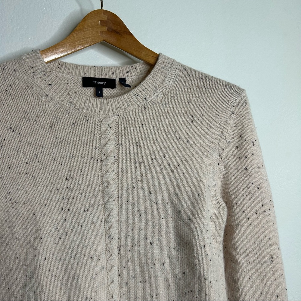 Theory Wool Cashmere Shrunken Cable Knit Cream Neutral Sweater Size Small
